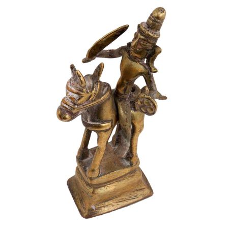 Odd Used Brass Statue Of Indian God Riding A Horse