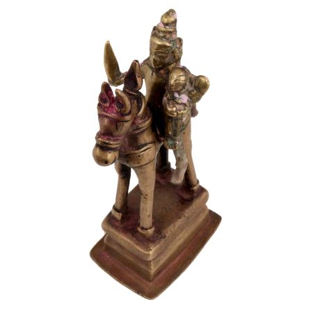 Brass Warrior With Consort Statue On Platform For Decoration