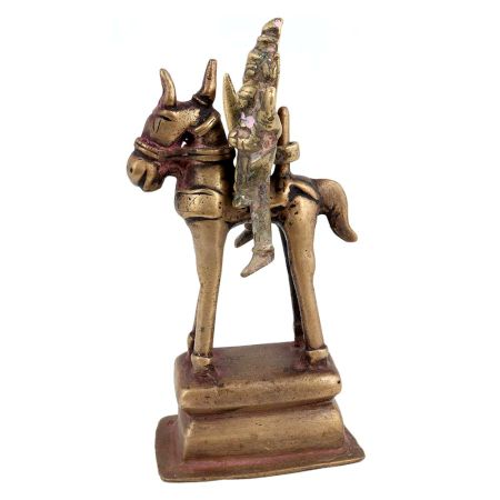 Brass Warrior With Consort Statue On Platform For Decoration