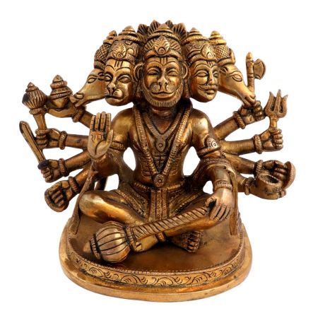 Brass Panch Mukhi Hanuman Statue Hindu Worship Statue