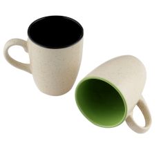 Decorative Handcraft Ceramic Black & Green Coffee Mug In Set Of 2