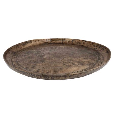 Bell Metal Tray Or Plate Hand Carved Village Landscape And Farming Scene