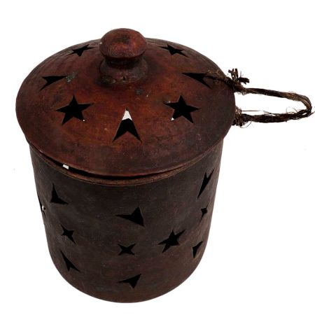 Copper Candle stand carved Star Arrow Design  With Lid