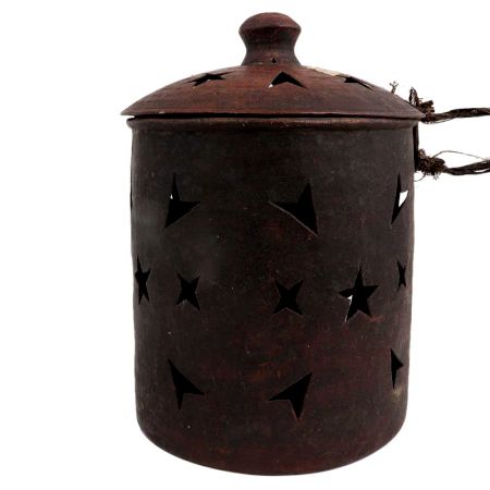 Copper Candle stand carved Star Arrow Design  With Lid