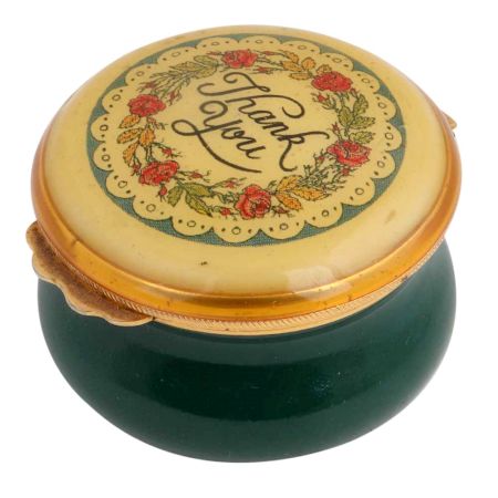 Thank you Green white Floral Painted Porcelain Box