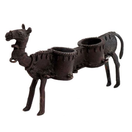 Brass Long Camel Statue With Two Candle Holders