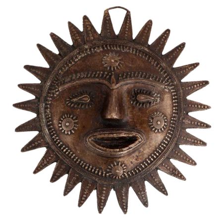 Brass Tribal Sun Face Wall Hanging