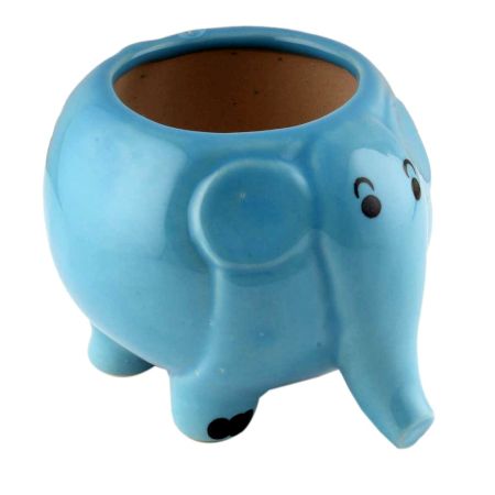 Hand Crafted Ceramic Blue Round Elephant Planter Pot
