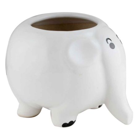 White Ceramic Fat Elephant Table Top Planter