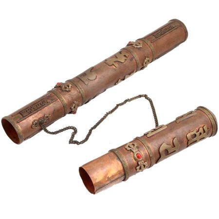 Copper With Brass Tibetan Scroll Holder Message Box