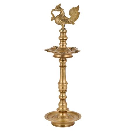 Brass Peacock Oil Diya Inauguration Lamp for Temples