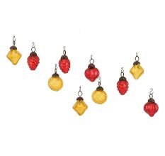Yellow Red Combo Glass Tiny Christmas Hanging Set of 25
