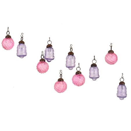Pink  Slate Blue Combo Glass Tiny Christmas Hanging Set of 25