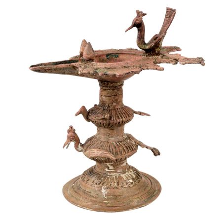 Traditional Peacock Oil lamp Dhokra Metal Tribal Art