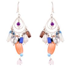 Colorful Stone 92. 5Sterling Stone Earrings Cascade Hippie Earrings
