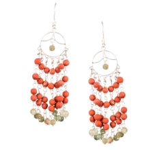 Round Orange Beads 92.5 Sterling Silver Fashion Chandelier Earrings