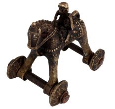 Highly Decorative Brass Rider On Horse With Wheels Temple Toy