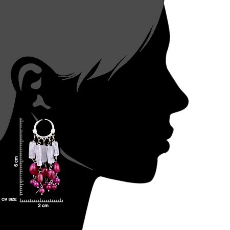 Stylish Pink Beads Trendy Sterling Silver Chandelier Earring