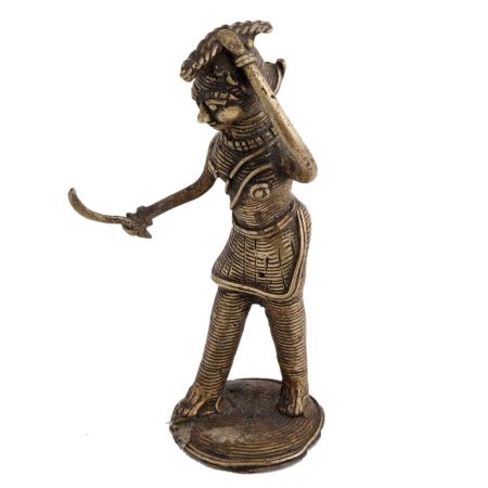 Brass Tribal lady with Grass Cutter In Hand Statue