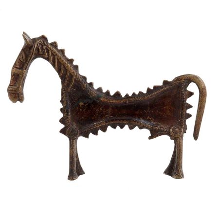 Brass Elongated Horse Tribal Statue