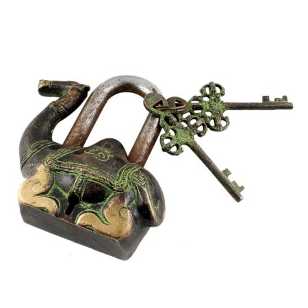 Brass Camel Padlock Lock With Keys In Pair Patina Finish