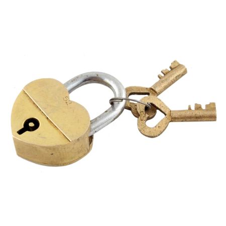 Brass Heart Shaped Lock With Keys In Pair