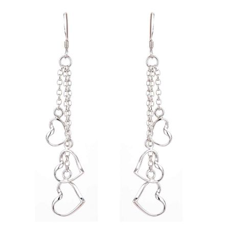 92.5 Sterling Silver Heart Chain Hanging Earrings