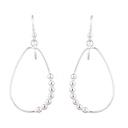 92.5 Sterling Silver One Side Beaded Hoop Earrings