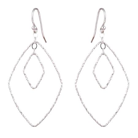 92.5 Sterling Silver Diamond Shaped Hoop Earrings