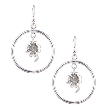 Circular 92.5 Sterling Silver Earrings with Small Shimmery Flower Hanging