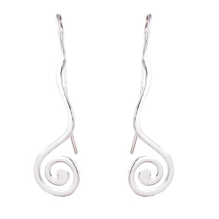 Unique 92.5 Sterling Silver Twisting Curves Hook Earrings