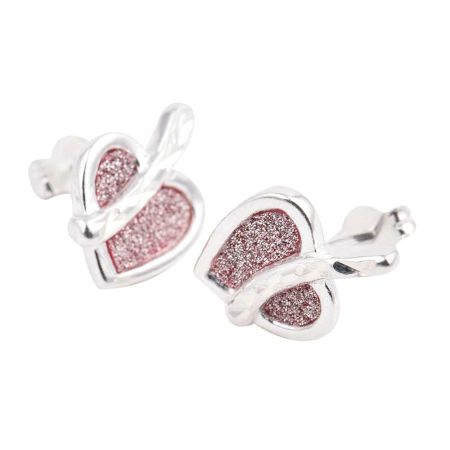 Pink Sparkle Heart Charm 92.5 Sterling Silver Stud Earrings