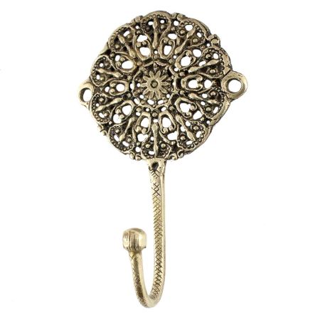 Golden Round Floral Wall Brass Decorative Hook