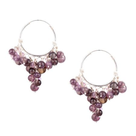 92.5 Sterling Silver Dangle Earrings Grape Bunch Purple Stone Beads