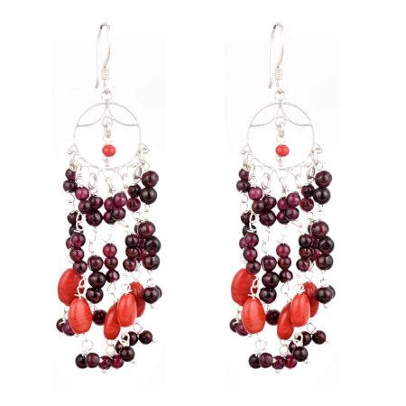92.5 Sterling Silver Earrings Purple Orange Bead Chandelier Earrings