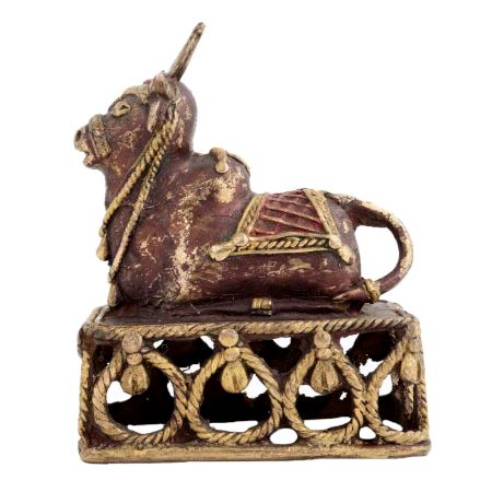 Brass Nandi Bull On Decorative Platform Showpiece