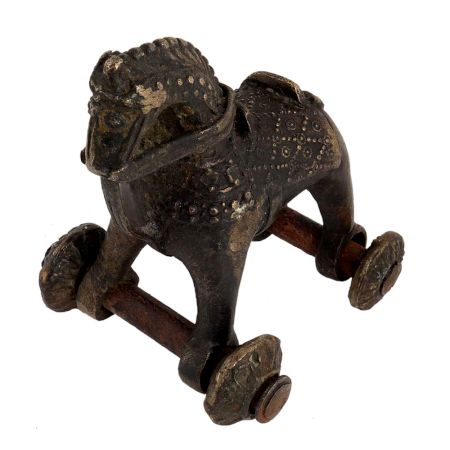 Engraved Brass Horse Figurine Temple Toy