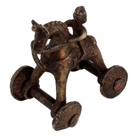 Brass Horse and Rider on Wheels East Indian Temple Toy