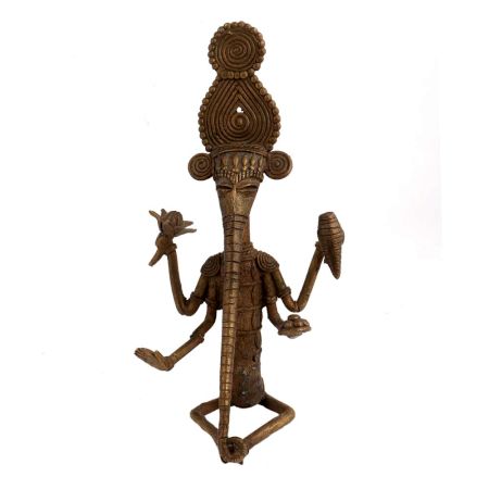 Brass Tribal Lord Ganesha Statue Elongated Trunk