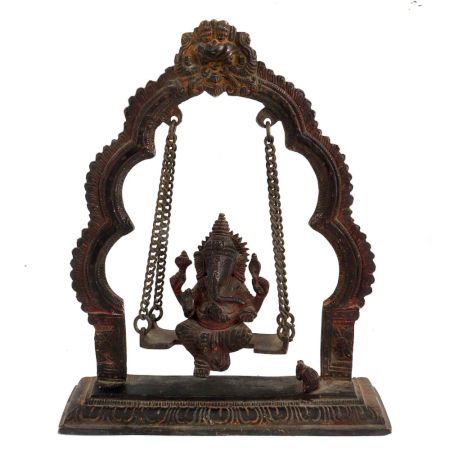 Brass Ganesha Sitting On Swing With Decorative Prabhavali
