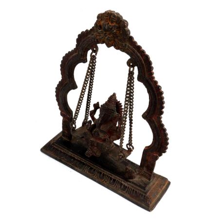 Brass Ganesha Sitting On Swing With Decorative Prabhavali