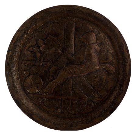 Brass Oval Egyptian King Hunting Rider On Horse Wall Hanging Plate