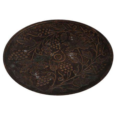 Round Brass Grape Brunch And Leaves Carved Plate Wall Hanging