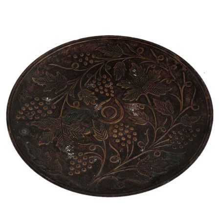 Round Brass Grape Brunch And Leaves Carved Plate Wall Hanging