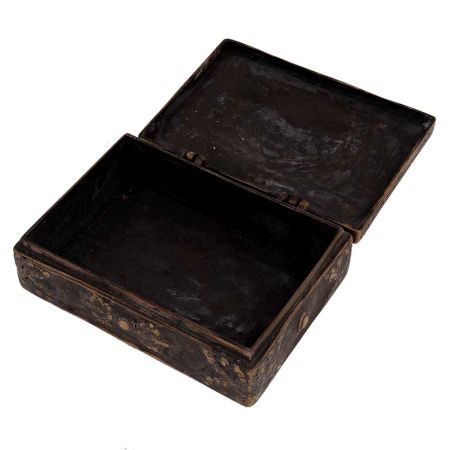 Old Brass Chinese Inscription Engraved Rectangular Box