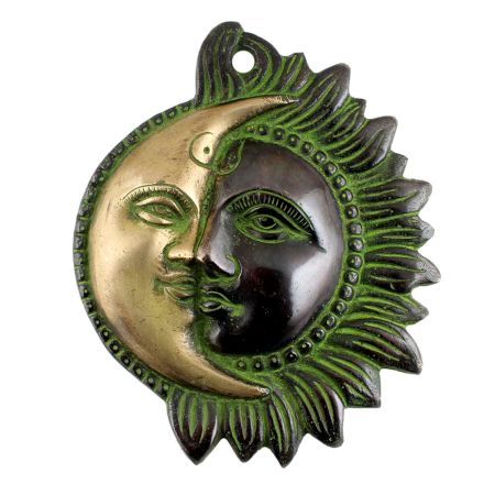 Brass Designer Sun Moon Wall  Art With Patina