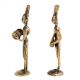 Brass Tribal Musical Couple Statue In Pair
