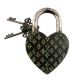 Brass Heart Shaped Bird Engraved Lock With Keys In Pair In Patina Finish
