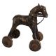 Old Used Brass Horse Rider On Wheels Temple Toy