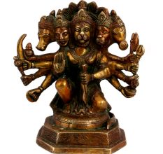 Hindu Brass Statue Of Lord Panchmukhi Hanuman